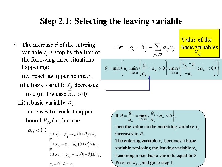 Step 2. 1: Selecting the leaving variable • The increase θ of the entering
