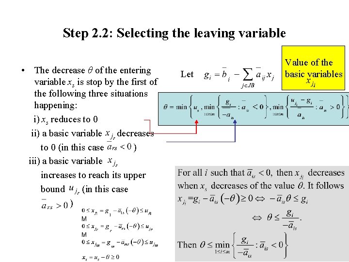 Step 2. 2: Selecting the leaving variable • The decrease θ of the entering