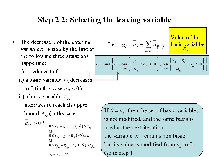 Step 2. 2: Selecting the leaving variable • The decrease θ of the entering