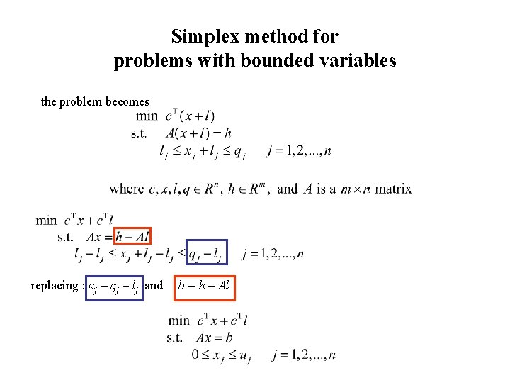 Simplex method for problems with bounded variables the problem becomes replacing : uj =