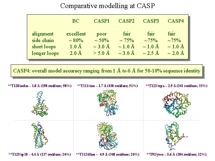 Comparative modelling at CASP alignment side chain short loops longer loops BC CASP 1