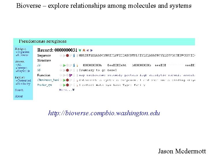 Bioverse – explore relationships among molecules and systems http: //bioverse. compbio. washington. edu Jason