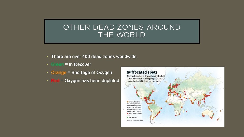OTHER DEAD ZONES AROUND THE WORLD • There are over 400 dead zones worldwide.
