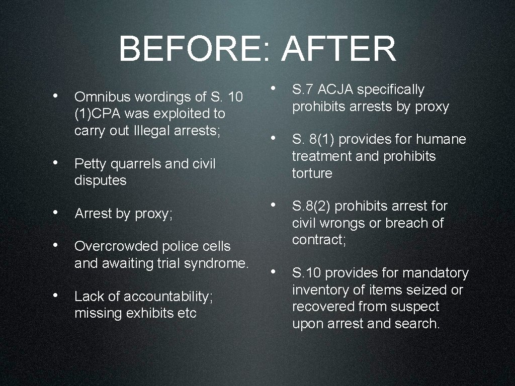 BEFORE: AFTER • Omnibus wordings of S. 10 (1)CPA was exploited to carry out