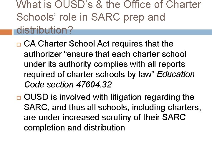 What is OUSD’s & the Office of Charter Schools’ role in SARC prep and