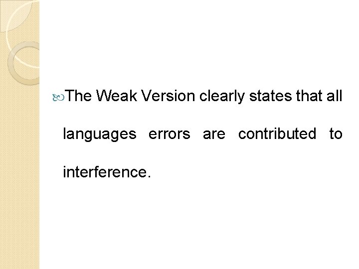  The Weak Version clearly states that all languages errors are contributed to interference.