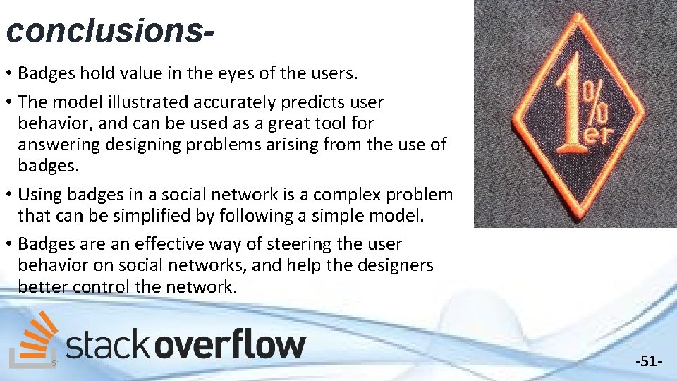 conclusions • Badges hold value in the eyes of the users. • The model