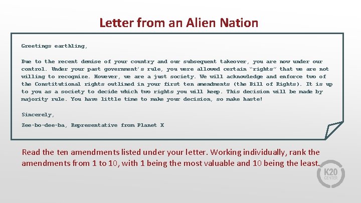 Letter from an Alien Nation Greetings earthling, Due to the recent demise of your