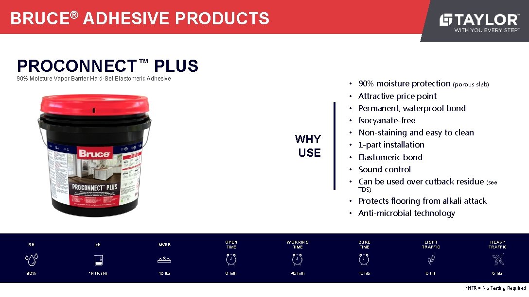 BRUCE® ADHESIVE PRODUCTS PROCONNECT™ PLUS 90% Moisture Vapor Barrier Hard-Set Elastomeric Adhesive • 90%