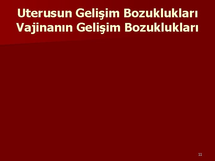 Uterusun Gelişim Bozuklukları Vajinanın Gelişim Bozuklukları 11 