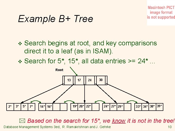 Example B+ Tree Search begins at root, and key comparisons direct it to a