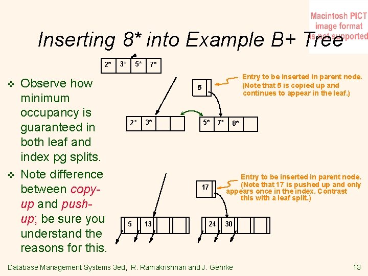 Inserting 8* into Example B+ Tree 2* v v Observe how minimum occupancy is