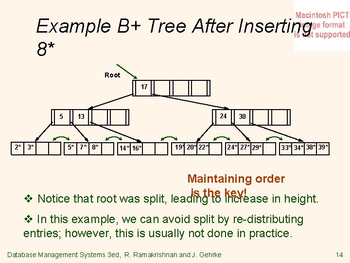 Example B+ Tree After Inserting 8* Root 17 5 2* 3* 24 13 5*