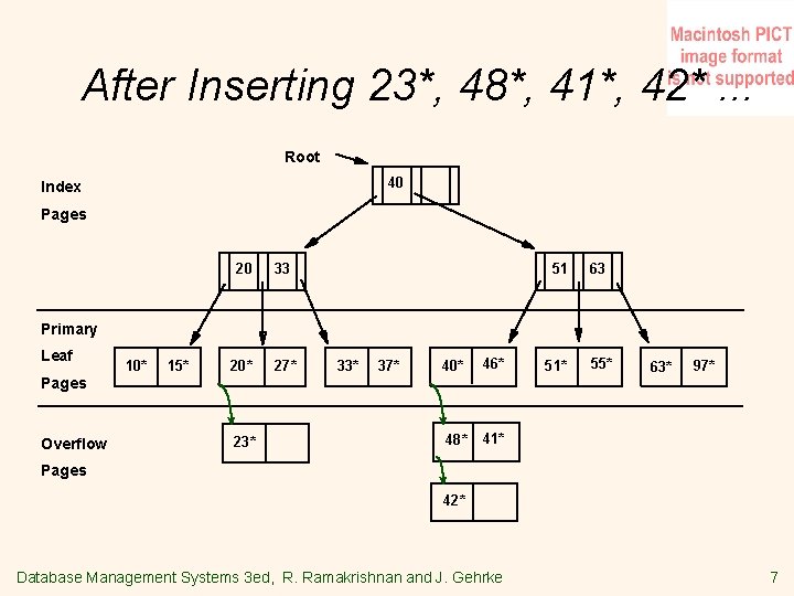 After Inserting 23*, 48*, 41*, 42*. . . Root 40 Index Pages 20 33