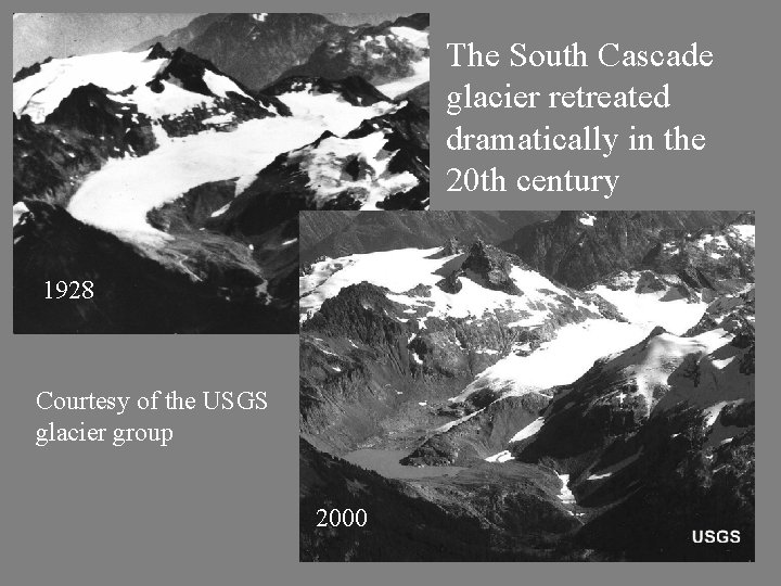 The South Cascade glacier retreated dramatically in the 20 th century 1928 Courtesy of