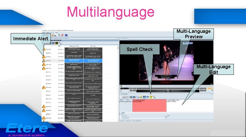 Multilanguage Multi-Language Preview Immediate Alert Spell Check Multi-Language Edit 