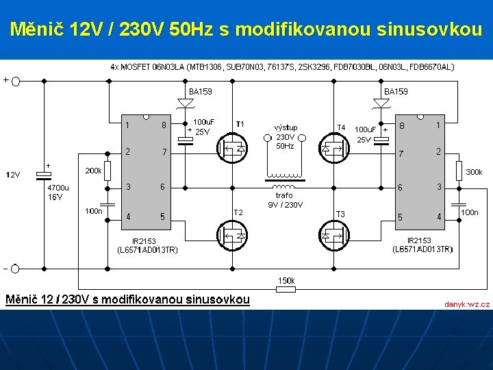 Měnič 12 V / 230 V 50 Hz s modifikovanou sinusovkou 