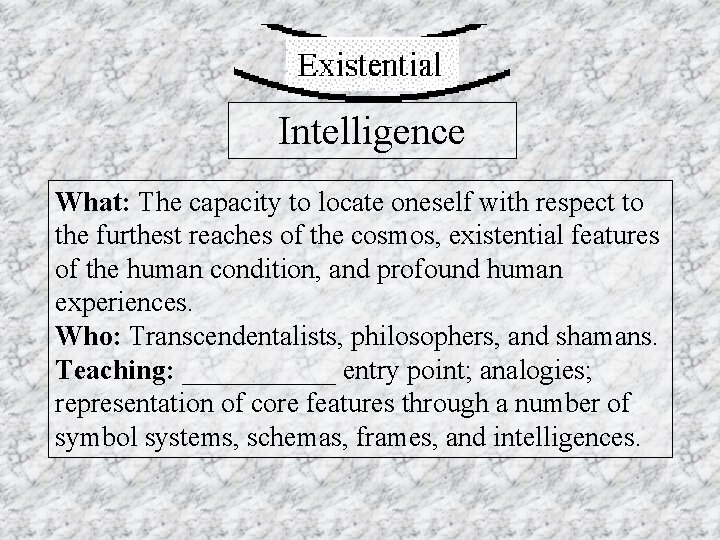 Intelligence What: The capacity to locate oneself with respect to the furthest reaches of