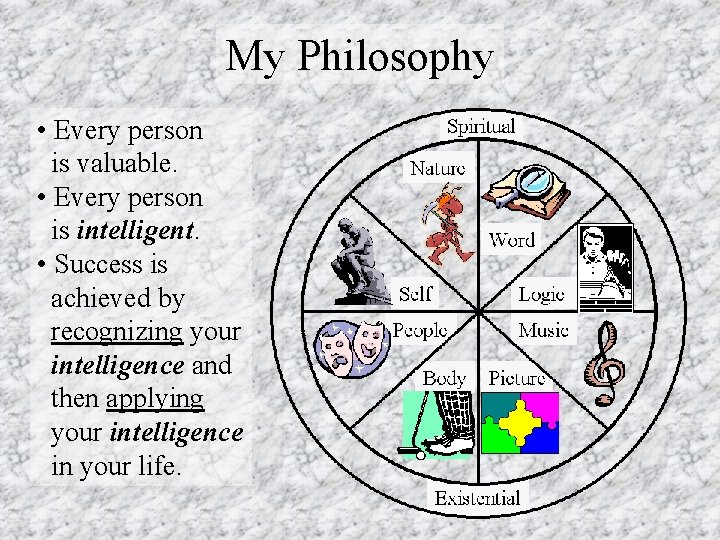 My Philosophy • Every person is valuable. • Every person is intelligent. • Success