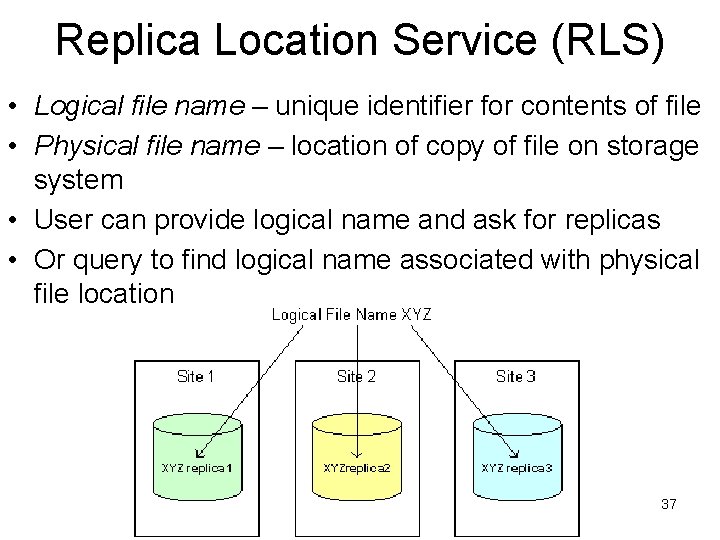 Replica Location Service (RLS) • Logical file name – unique identifier for contents of
