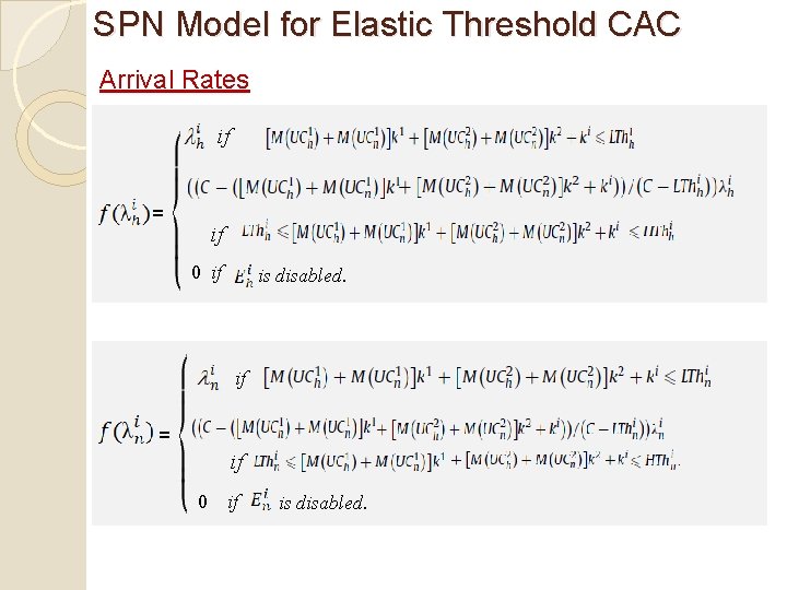 SPN Model for Elastic Threshold CAC Arrival Rates if = if 0 if is SPN Model for Elastic Threshold CAC Arrival Rates if = if 0 if is