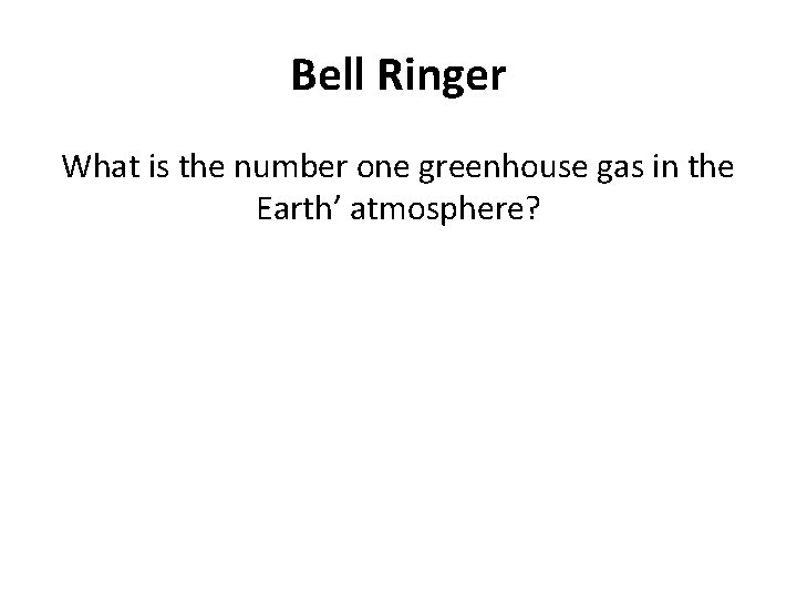 Bell Ringer What is the number one greenhouse gas in the Earth’ atmosphere? 