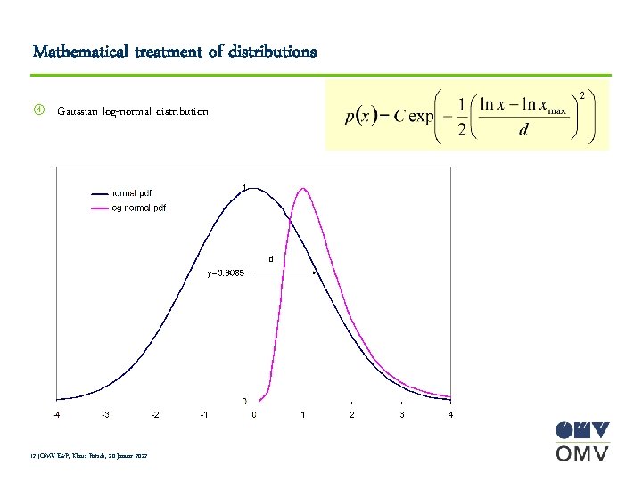 Mathematical treatment of distributions Gaussian log-normal distribution 12 |OMV E&P, Klaus Potsch, 20 Januar