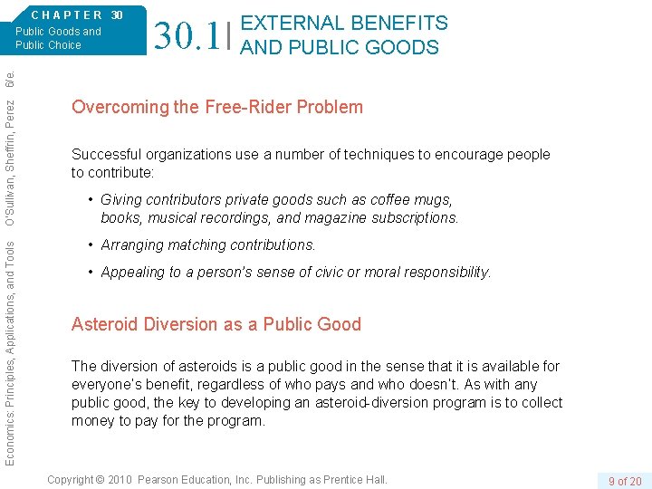 30. 1 EXTERNAL BENEFITS AND PUBLIC GOODS Economics: Principles, Applications, and Tools O’Sullivan, Sheffrin,