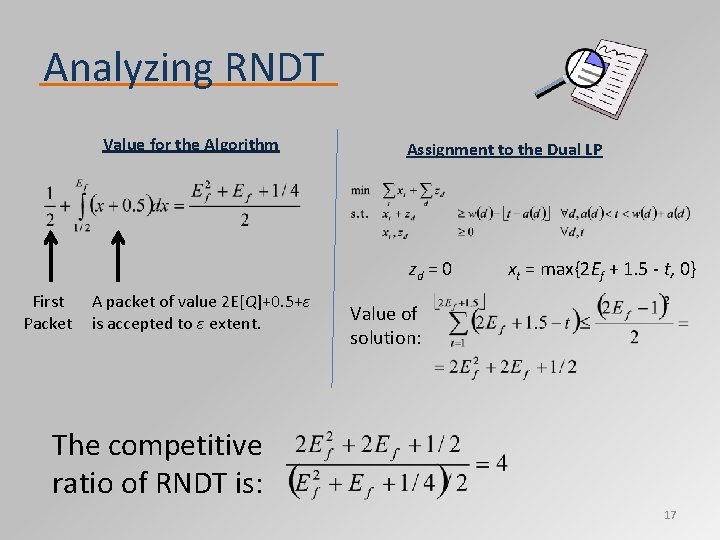 Analyzing RNDT Value for the Algorithm Assignment to the Dual LP zd = 0