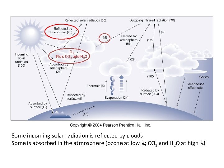 O 3 Plus CO 2 and H 2 O Some incoming solar radiation is