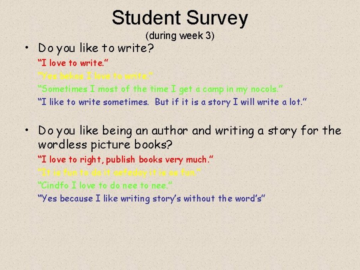 Student Survey (during week 3) • Do you like to write? “I love to