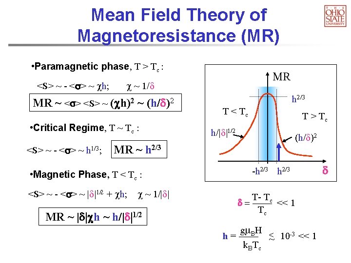 Mean Field Theory of Magnetoresistance (MR) • Paramagnetic phase, T > Tc : <S>