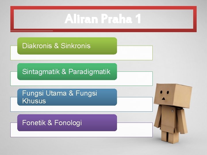 Aliran Praha 1 Diakronis & Sinkronis Sintagmatik & Paradigmatik Fungsi Utama & Fungsi Khusus