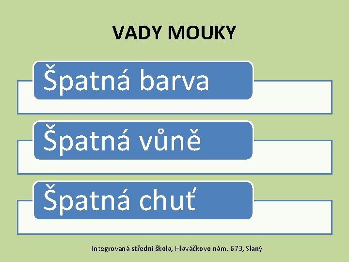 VADY MOUKY Špatná barva Špatná vůně Špatná chuť Integrovaná střední škola, Hlaváčkovo nám. 673,