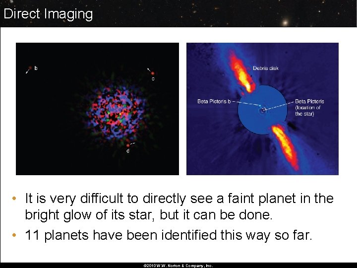 Direct Imaging • It is very difficult to directly see a faint planet in