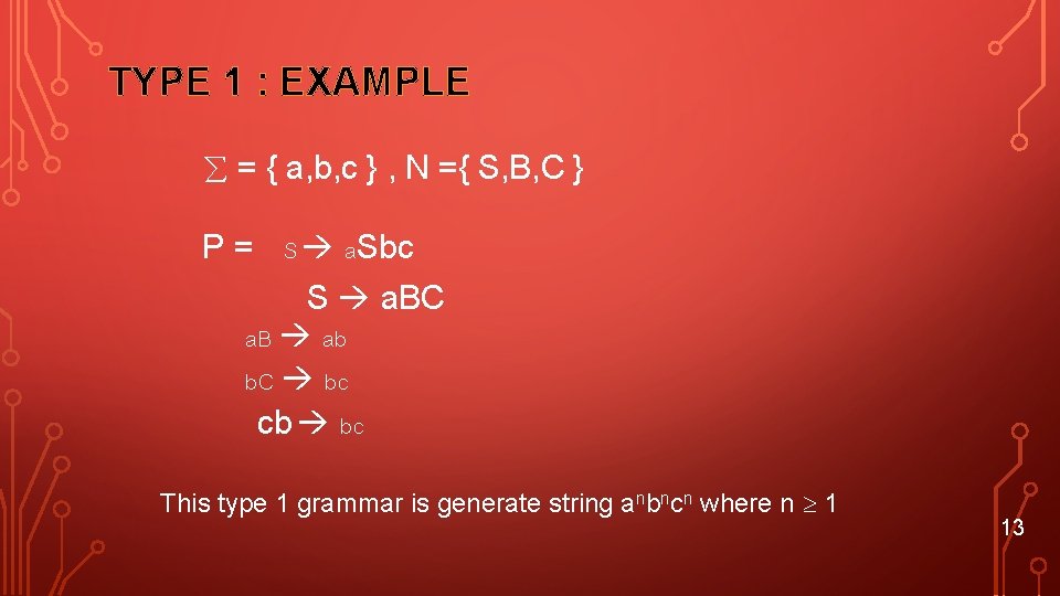 TYPE 1 : EXAMPLE = { a, b, c } , N ={ S,