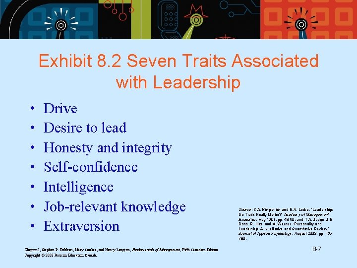 Exhibit 8. 2 Seven Traits Associated with Leadership • • Drive Desire to lead