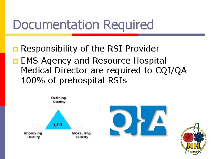 Documentation Required Responsibility of the RSI Provider p EMS Agency and Resource Hospital Medical