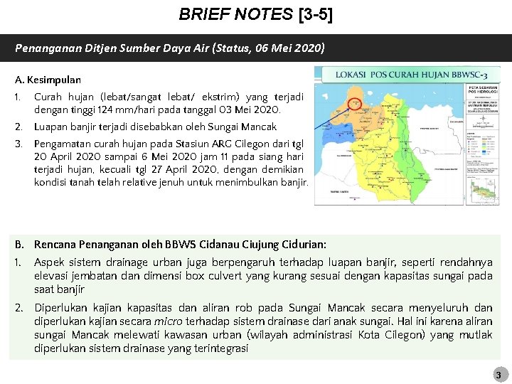 BRIEF NOTES [3 -5] Penanganan Ditjen Sumber Daya Air (Status, 06 Mei 2020) A.