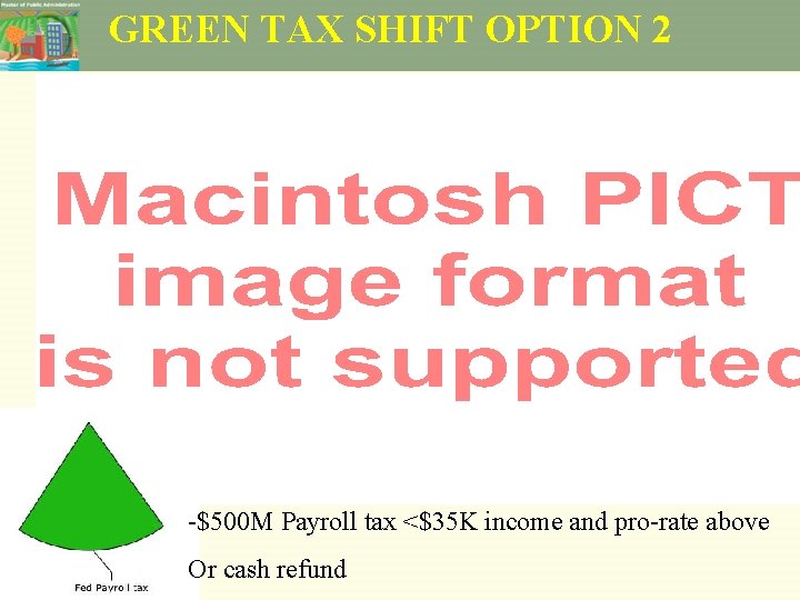 GREEN TAX SHIFT OPTION 2 -$500 M Payroll tax <$35 K income and pro-rate