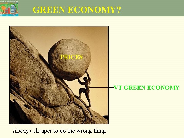 GREEN ECONOMY? PRICES VT GREEN ECONOMY Always cheaper to do the wrong thing. 