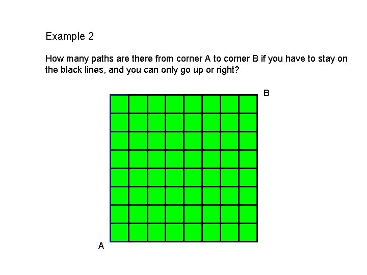 Example 2 How many paths are there from corner A to corner B if