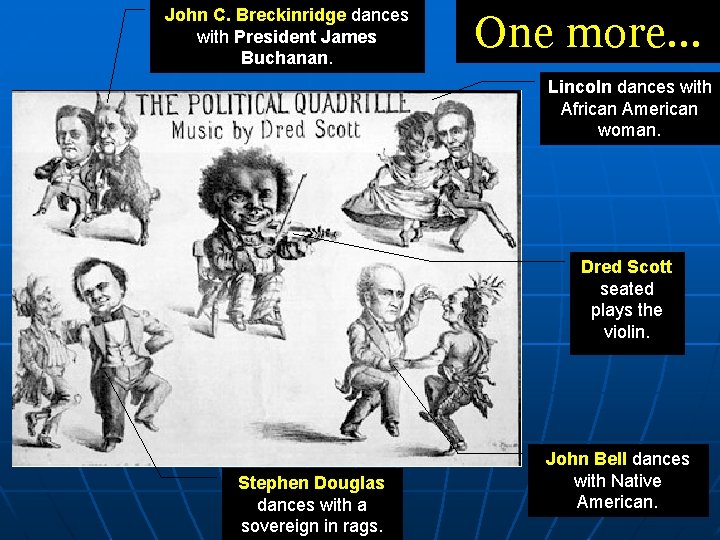 John C. Breckinridge dances with President James Buchanan. One more… Lincoln dances with African