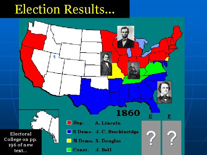 Election Results… Electoral College on pp. 196 of new text… ? ? 