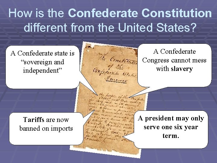 How is the Confederate Constitution different from the United States? A Confederate state is