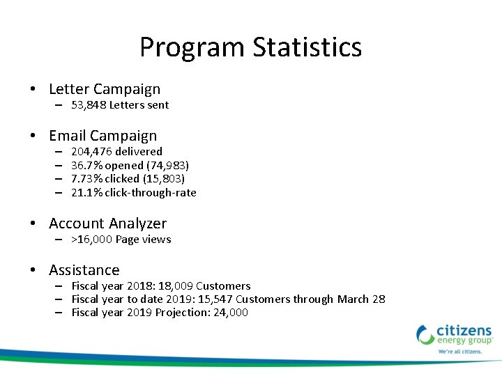 Program Statistics • Letter Campaign – 53, 848 Letters sent • Email Campaign –