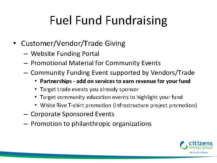 Fuel Fundraising • Customer/Vendor/Trade Giving – Website Funding Portal – Promotional Material for Community