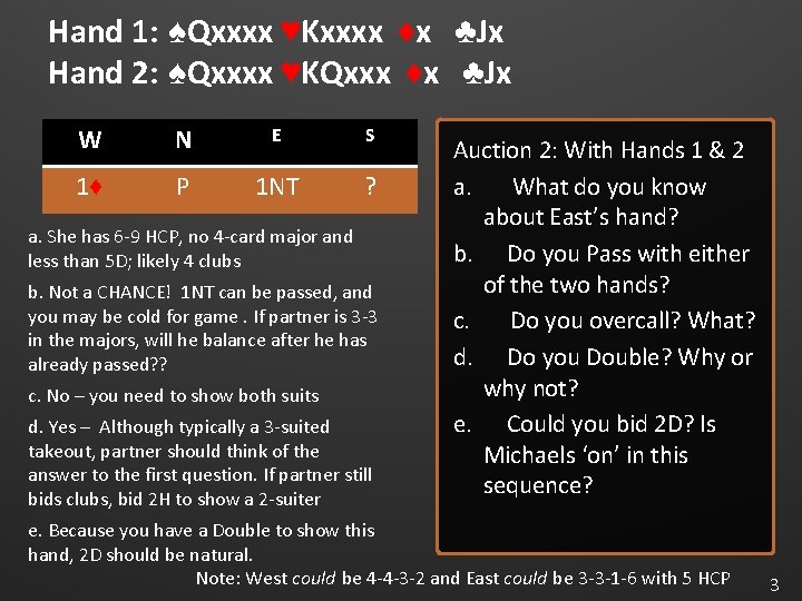 Hand 1: ♠Qxxxx ♥Kxxxx ♦x ♣Jx Hand 2: ♠Qxxxx ♥KQxxx ♦x ♣Jx W N