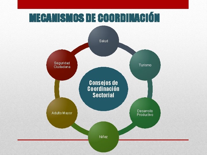 MECANISMOS DE COORDINACIÓN Salud Seguridad Ciudadana Turismo Consejos de Coordinación Sectorial Desarrollo Productivo Adulto