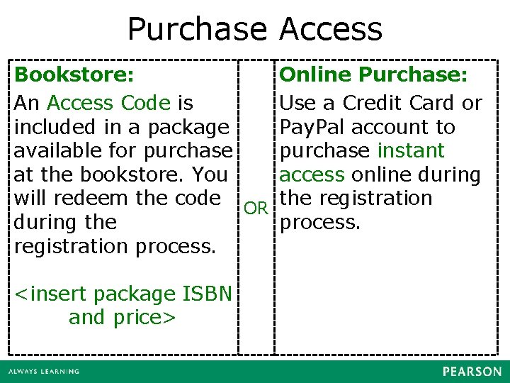 Purchase Access Bookstore: Online Purchase: An Access Code is Use a Credit Card or
